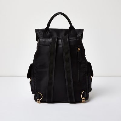 Black flap pocket backpack